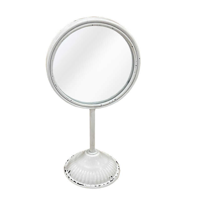 Miroir de table en métal blanc 12 po Vintage