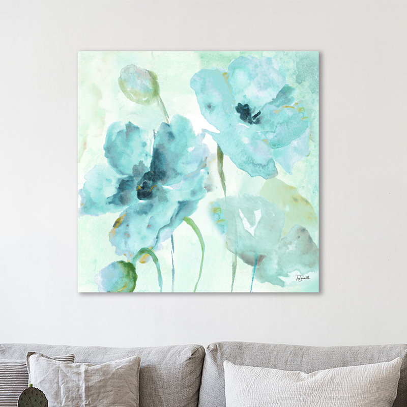 «Watercolor Blue Poppy VI» par Tre Sorelle Studios - reproduction d'art sur toile tendue, H 12 po x l 12 po