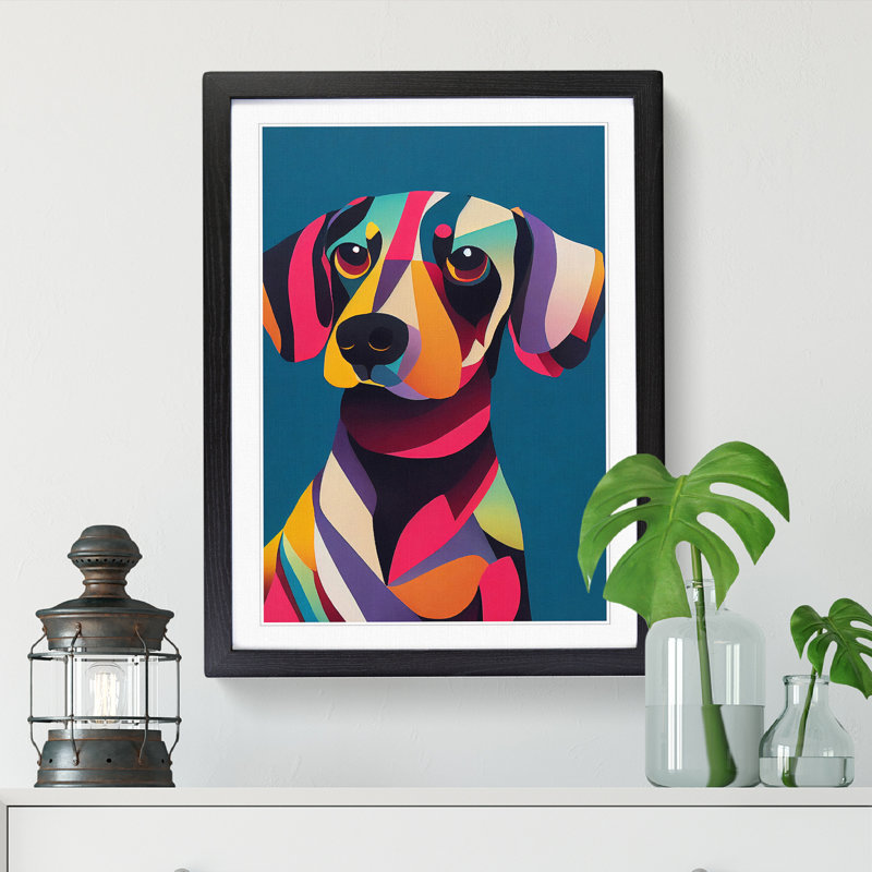 Ertel Dachshund Mixed Media - Picture Frame Print, Black, 64cm H x 46cm W x 2cm D