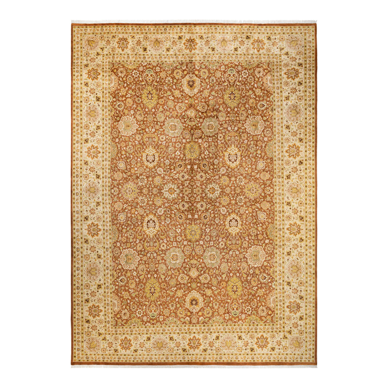 Tapis unique rouille / ivoire / jaune noué à la main de conception unique 10 pi x 14 pi 1 po Keenan