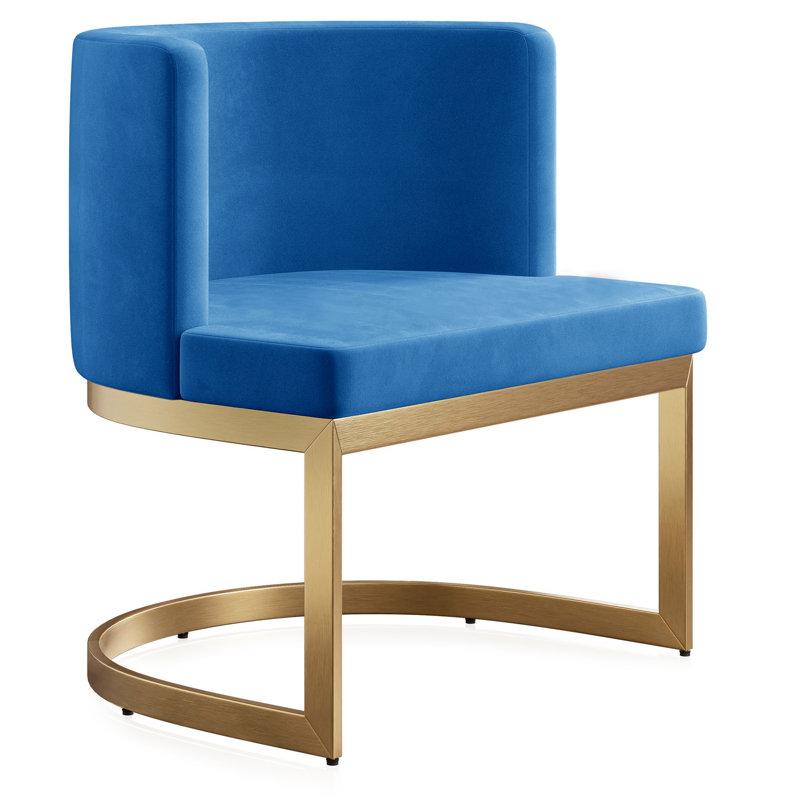 26.77 Wide Velvet Side Chair, Blue Velvet, Gold