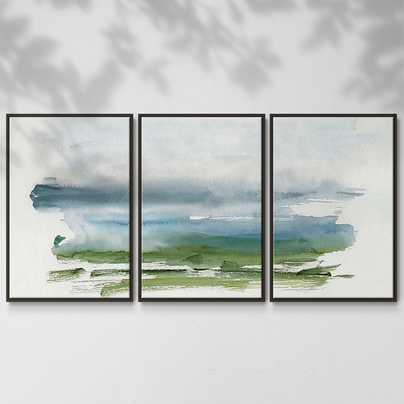 Coastline Splash III - Multi Piece Framed Canvas, Black Framed, 24" H x 48" W