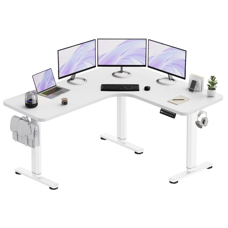 Electric L Shaped Standing Desk Adjustable Height, 63" X 55" Home Office Desk, White