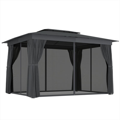 Enhanced ventilation double-roof patio gazebo 10' x 12' neutral grey with steel frame