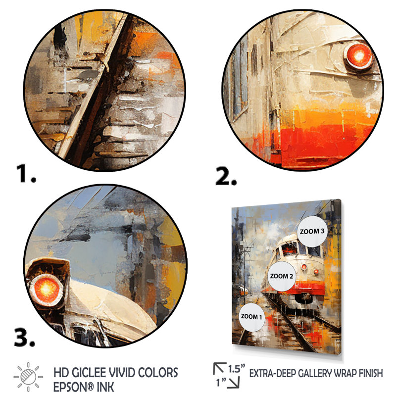 «White Red Train Journey», reproduction d'art sur toile moderne, H 44 po x l 34 po x P 1,5 po, Cadre flottant noir
