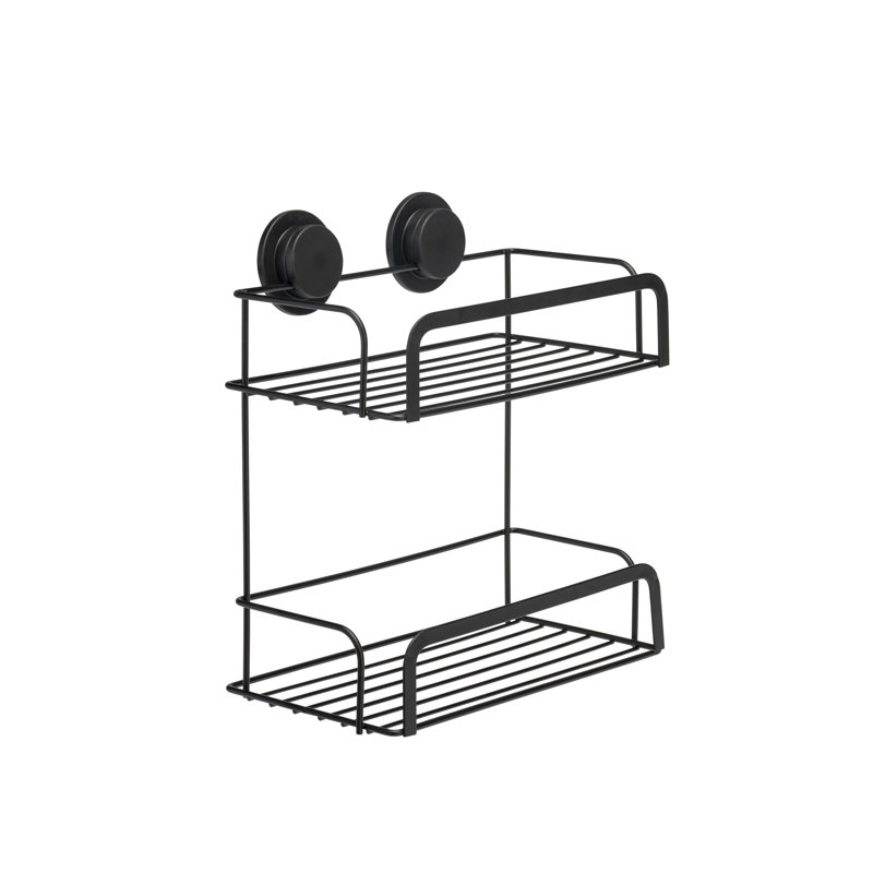 Croydex Stick 'n' Lock Adhesive Shower Caddy, Matte Black Bathroom Storage
