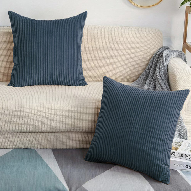 Decorative Compression Navy Corduroy Square Throw Pillow Covers With Inserts, Navy