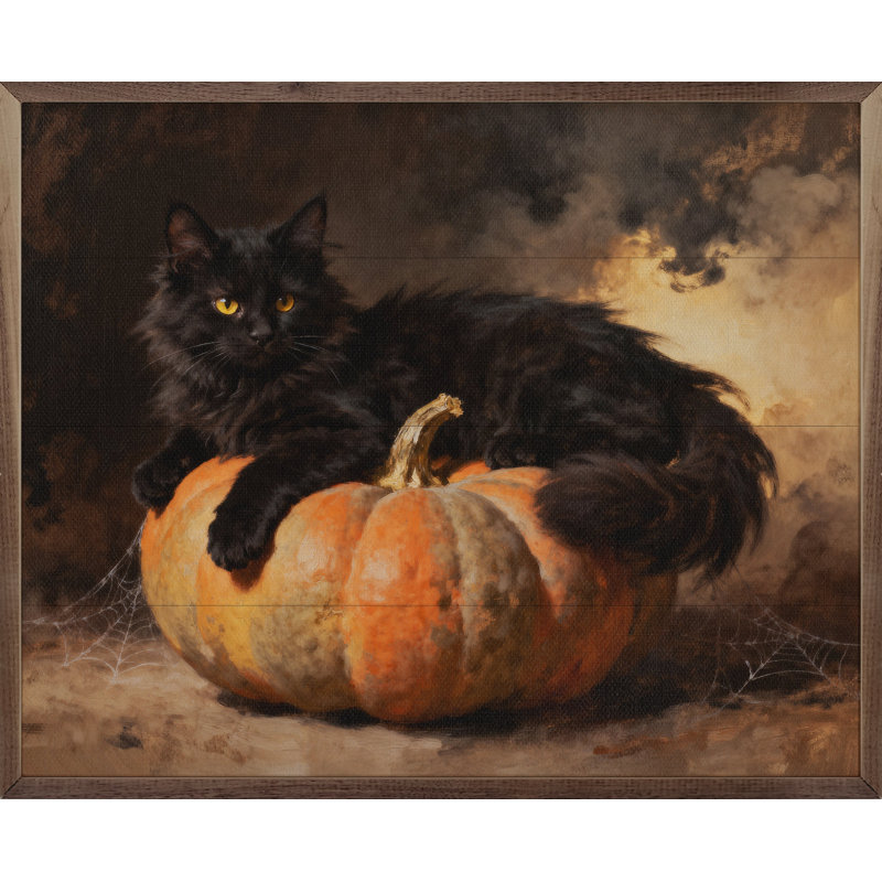 Black Cat On Pumpkin, H 8 po x l 10 po