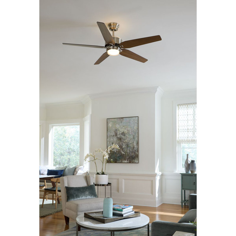 54'' Ceiling Fan with LED Lights, Brushed Nickel/Brown