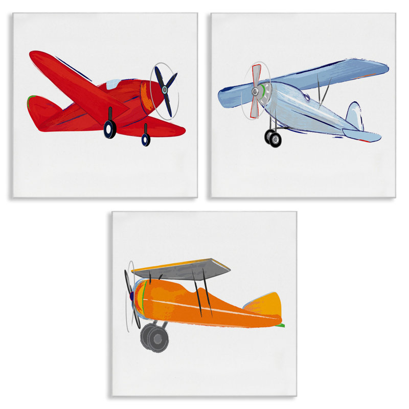 «Triple Colorful Airplanes Dessin», ensemble de 3 toiles murales par Sweet Pea Studio
