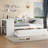 Twin Size Daybed with Trundle, Wood Frame, Storage Drawers & Side Shelves, Desk Included, No Spring Box, White-117167255-117167254