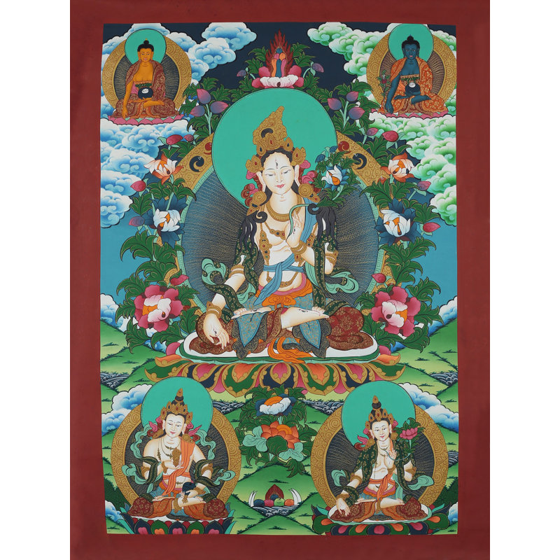 Déesse tibétaine blanche Tara Brocadeless Thangka - peintures de divinités bouddhistes
