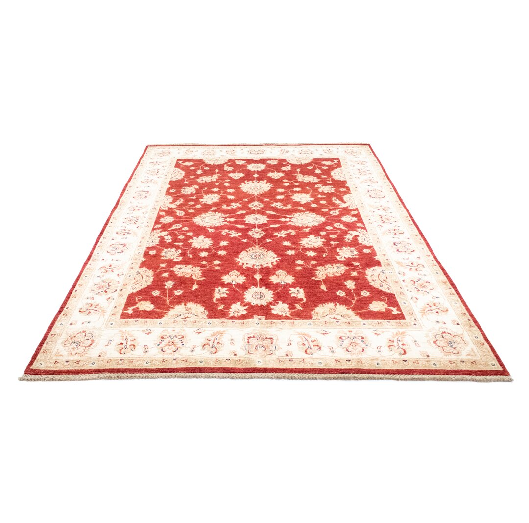 Handgefertigter Flachgewebe-Teppich Cronin aus Wolle in Rot/Creme