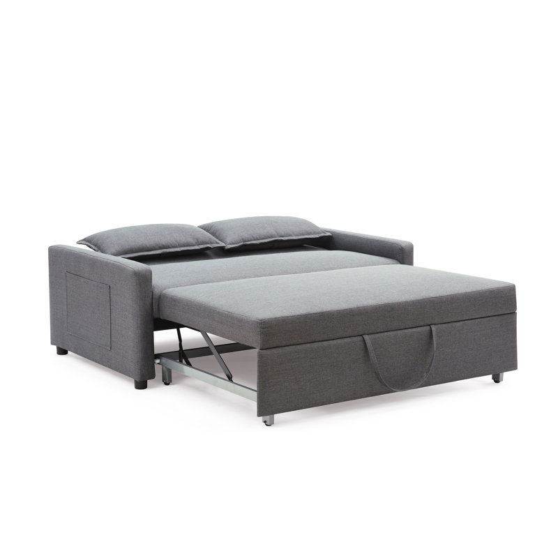 Canapé-lit à accoudoirs carrés en lin 63,7 po Lainey, Gris