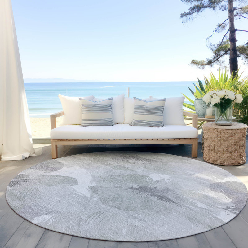 Machine Washable Indoor/Outdoor Claudian ACN1556 Putty Rug, Round 8'