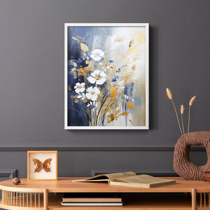 FLORAL Series CCCCXXVII - Impression encadrée de qualité supérieure - Prêt à être accroché - Aucun clou requis, Blanc / Blanc