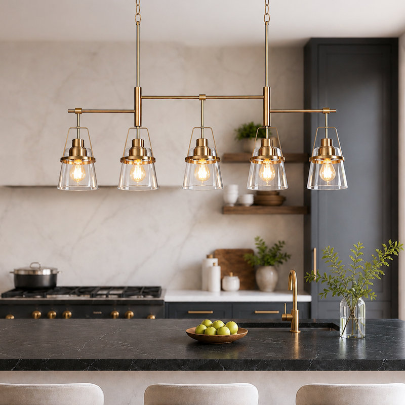 Luminaire suspendu linéaire à 5 lumières pour îlot de cuisine l 37,5 po