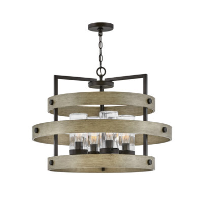 Riverwood 28" Four-Light Wood-Tone Outdoor Chandelier