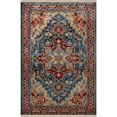 Multi-Colored Traditional Motif Ethnic Patterned Fringed Vintage Decorative Rug