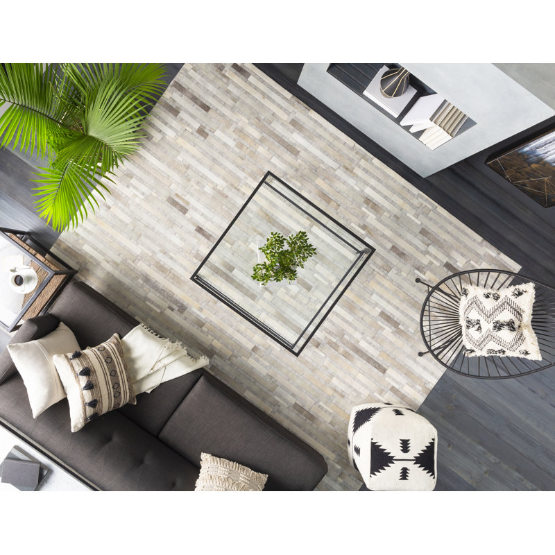Medora Leather Area Rug in Gray, Rectangle 6' x 9'