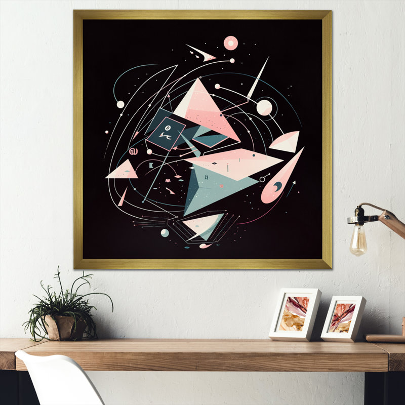 «Mid Century Minimalistic approche» sur toile, H 30 po x l 30 po x P 1 po, Encadrement doré