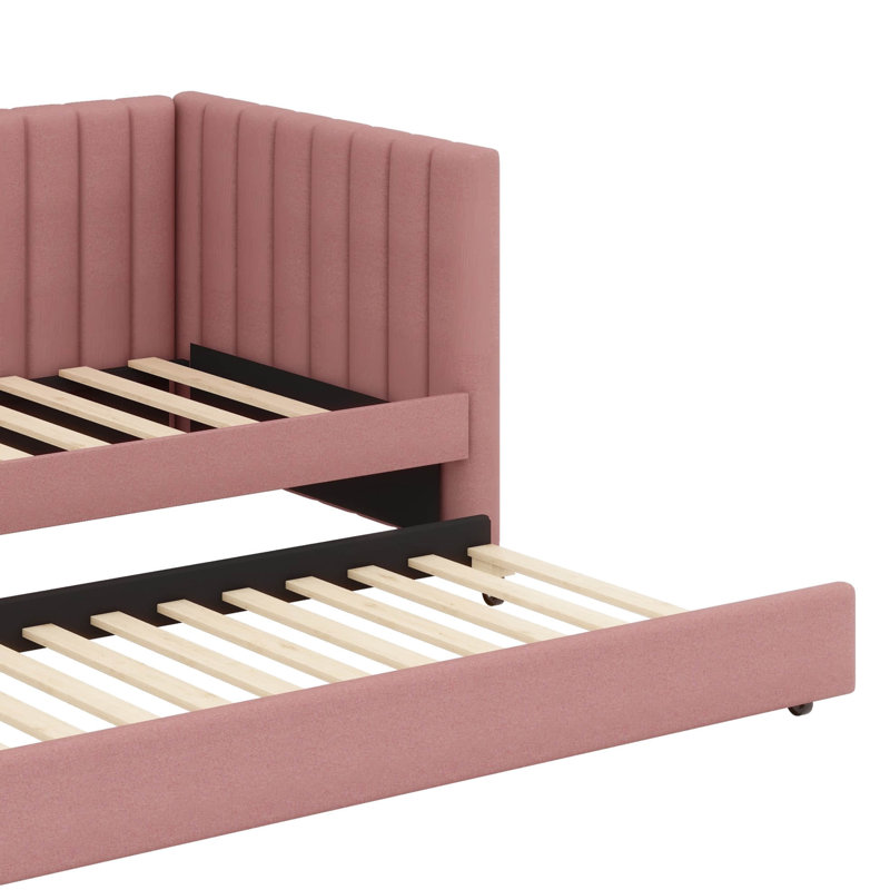 Upholstered Daybed with Trundle Sofa Bed Frame, Pink, Twin
