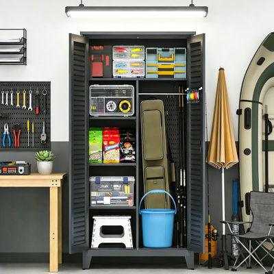 Slate - Colored Metal Tool Storage Cabinet, 74.47 In, For Garage, Workshop, Warehouse, Home, With Shelves And Wall Mountable Feature 73'' Tall Cabinet Ample Space Garden, Office, Living Room,