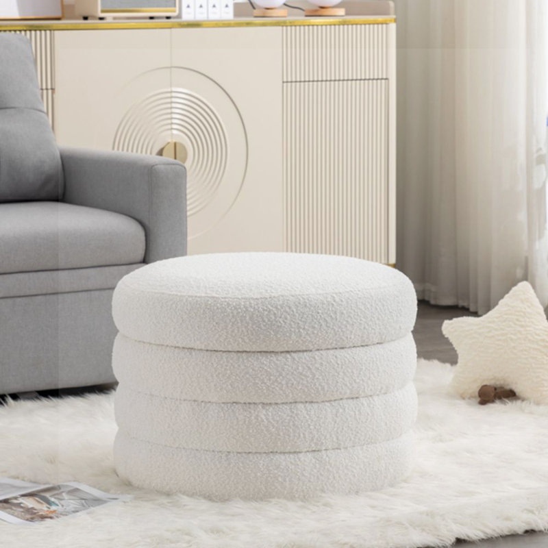 Solid + Manufactured Wood Accent Stool, White Boucle