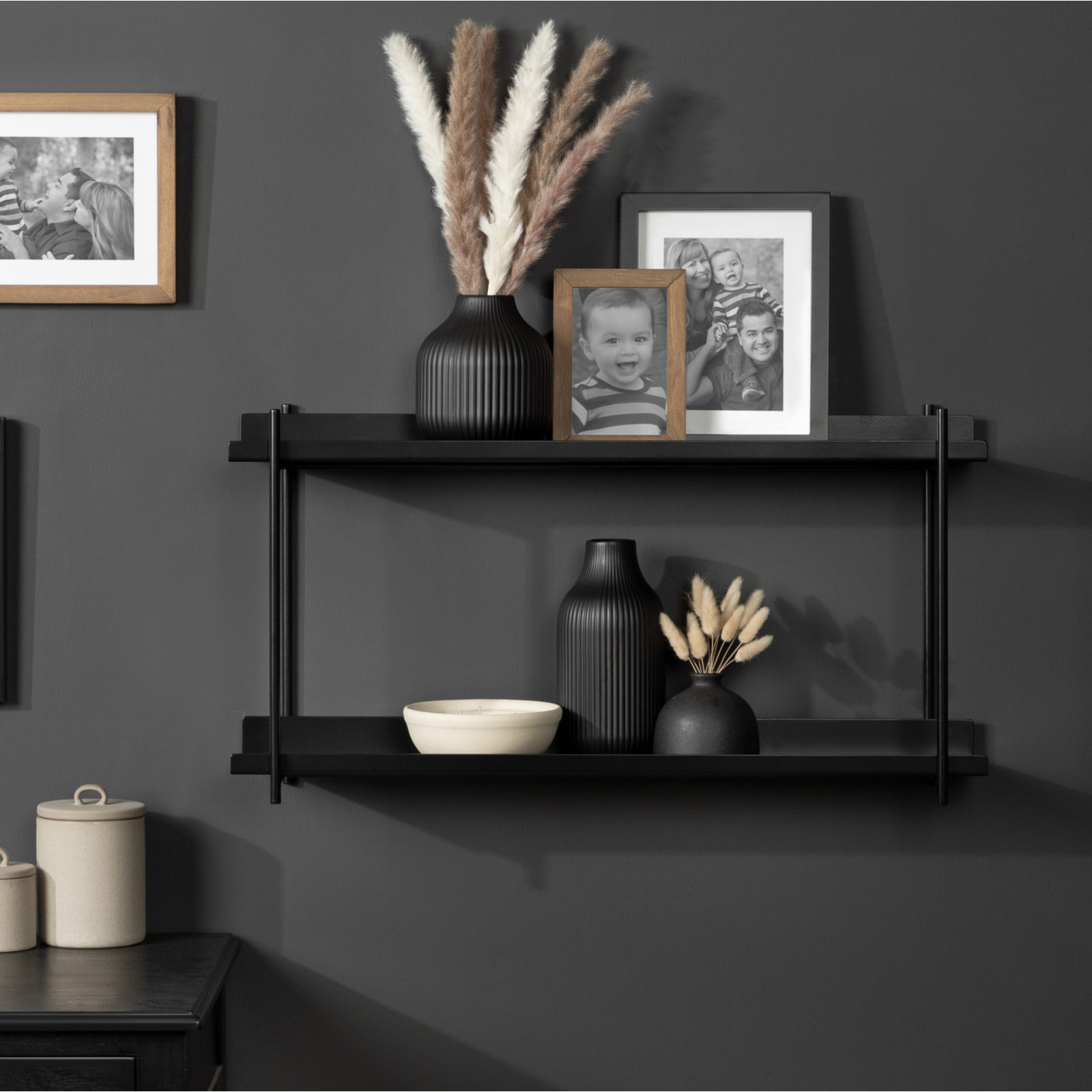 Bedford 2 Piece Metal Tiered Shelf, Black