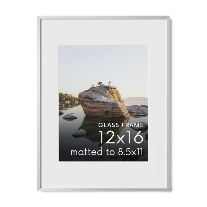 Cadre photo en métal avec verre, Argent, L 12 po x H 16 po