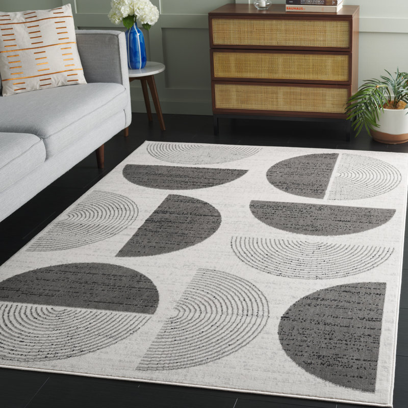 Tapis géométrique ivoire / gris Tuy Temple, Rectangle 5 pi 3 po x 7 pi 6 po