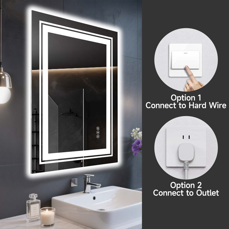 Frameless LED Bathroom Mirror,Smart Mirror, 20" x 28"