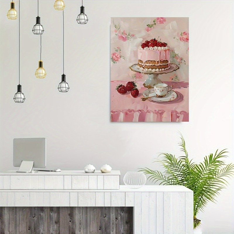 Impression sur toile Sweet Pink Cake Strawberry - Urban Studio, 12 * 8 pouces (30 * 20 * 2cm)