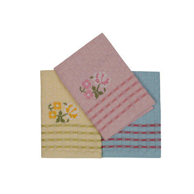 Ensemble de serviettes de cuisine de qualité supérieure (3 pièces), 100% coton, 15,7 po x 23,6 po | Légère 7,4 oz / m², lavable à la machine | Couleurs éclatantes de jaune, de poudre et de turquoise | Idéal pour la cuisine et la pâtisserie à la maison