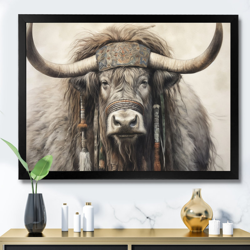 Wild Yak II - animaux, reproduction sur toile, H 16 po x l 32 po x P 1 po, Cadre simple noir