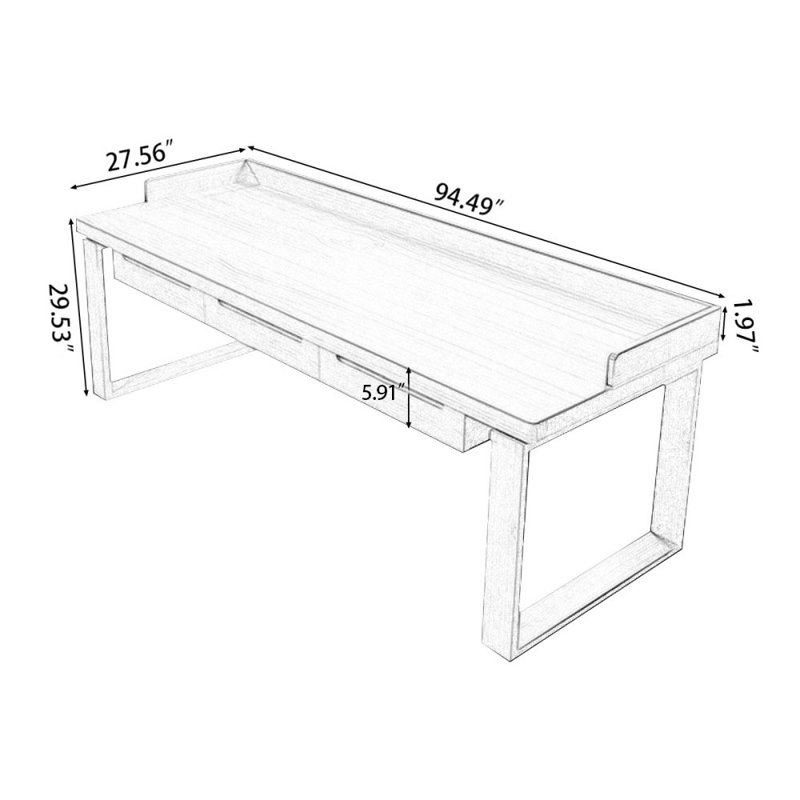 Tan Rectangular Solid Wood desks, 29.53" H x 94.49" W x 27.56" D