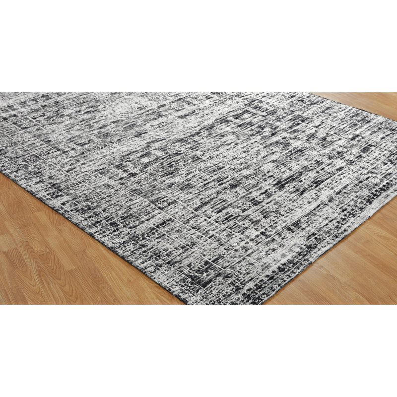 Shirl Abstract Handmade Flatweave Cotton Charcoal Area Rug, Rectangle 2' x 3'