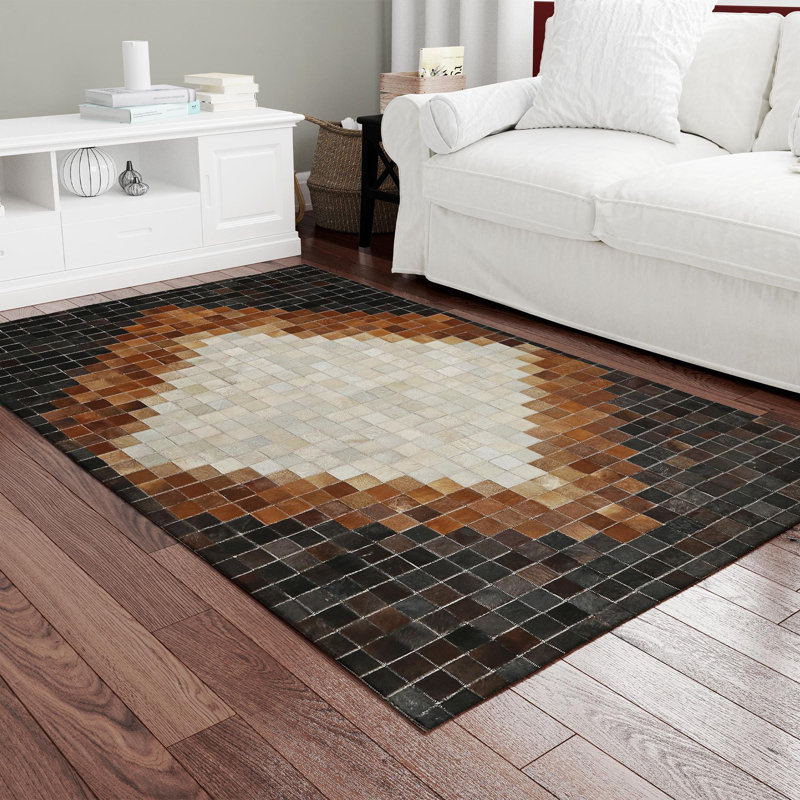 Tapis crème en cuir de vache, tapis de salon moderne, Rectangulaire 4 pi x 6 pi