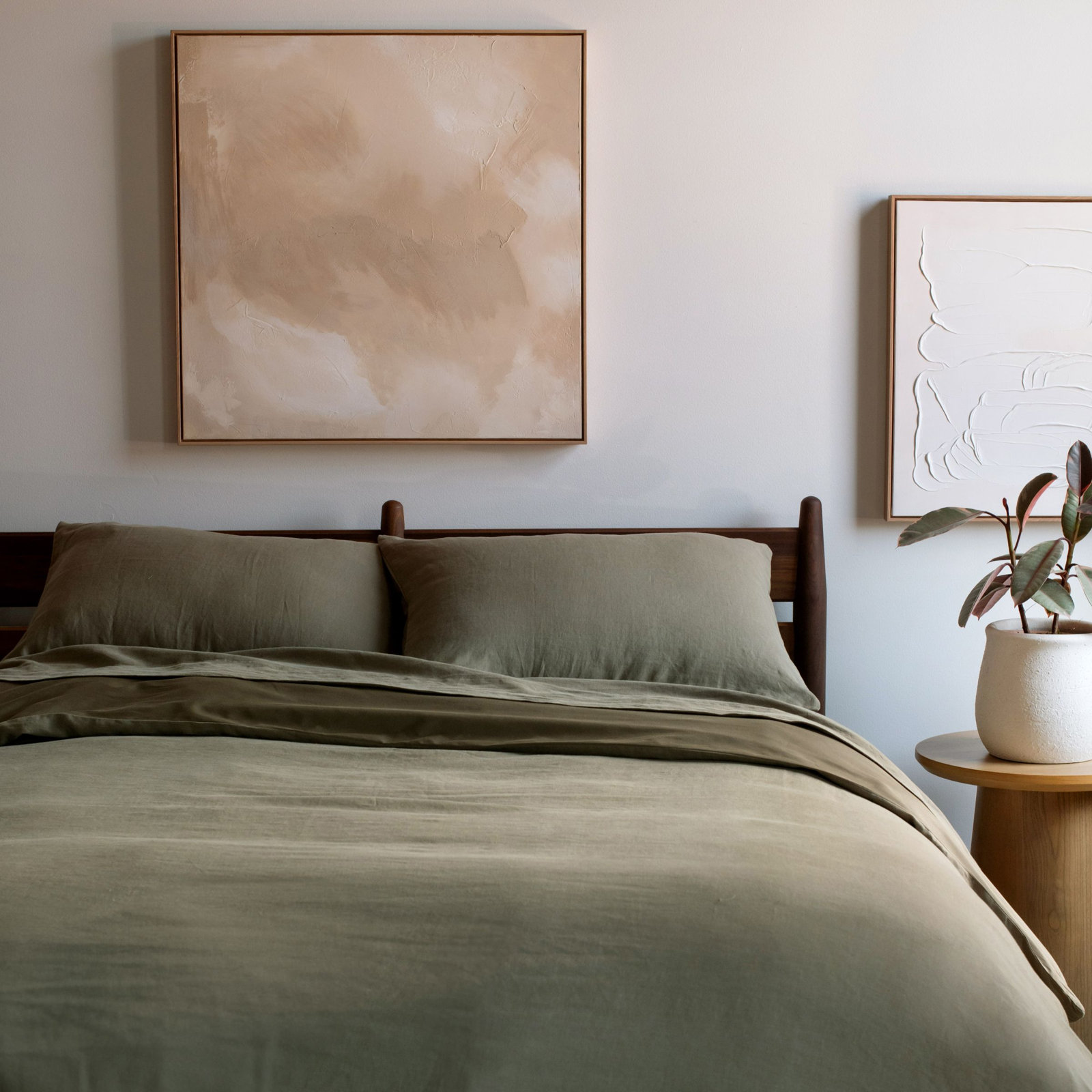 French Linen Duvet Cover Set, Moss, Twin Duvet Cover + 1 Standard Pillow Sham