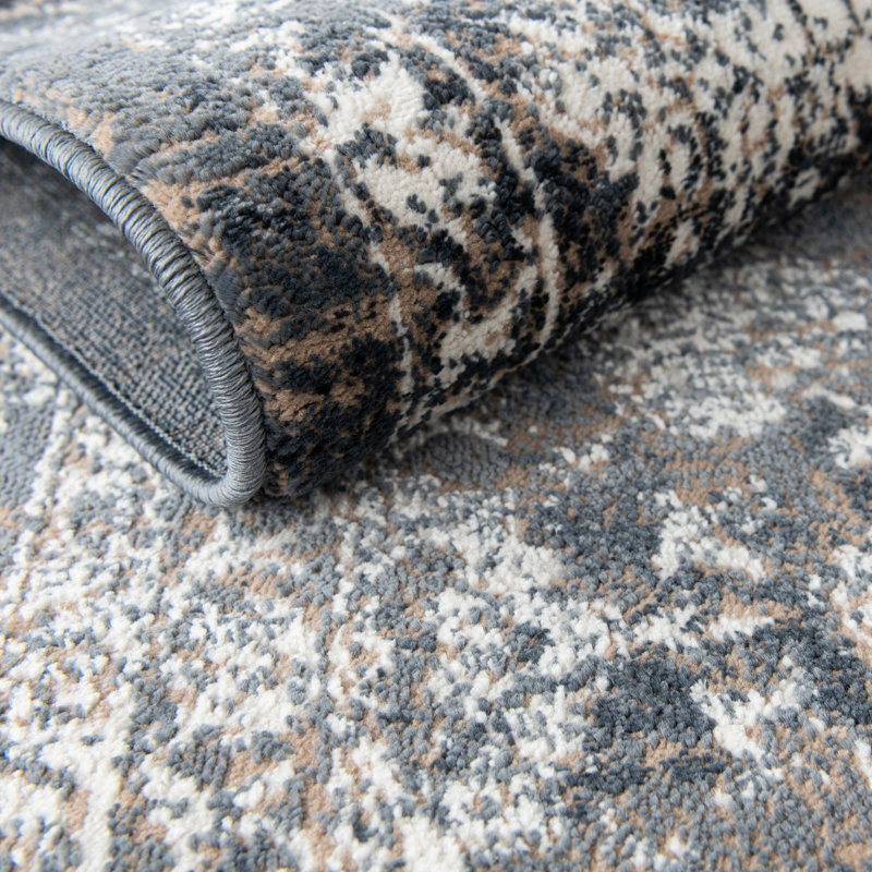 Tapis beige et bleu marine Country & Floral Antwanae, Rectangle 9 pi x 12 pi