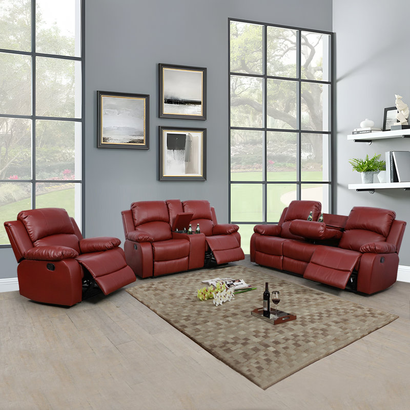 Keayon Faux Leather Recliner, Red Faux Leather