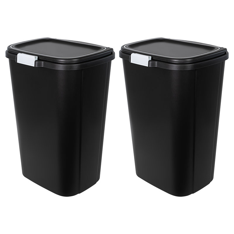 Black Plastic Manual Lift Trash Can Set - 13 Gallons