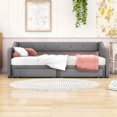 Twin XL Wood Upholstered Daybed with Storage Drawers