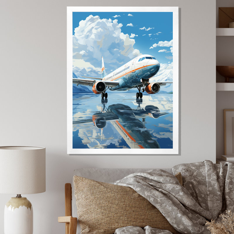 Airoplane Reflection On Mountain Lake - Plane Canvas Print, Cadre photo blanc, H 32 po x l 16 po x P 1 po