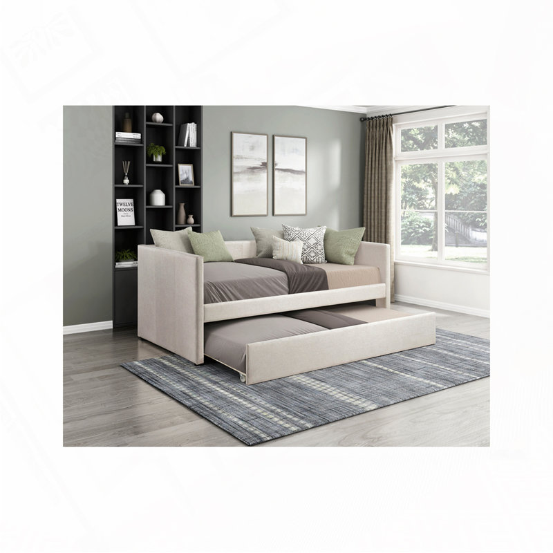 Faux Leather Upholstered Daybed with Trundle, Beige