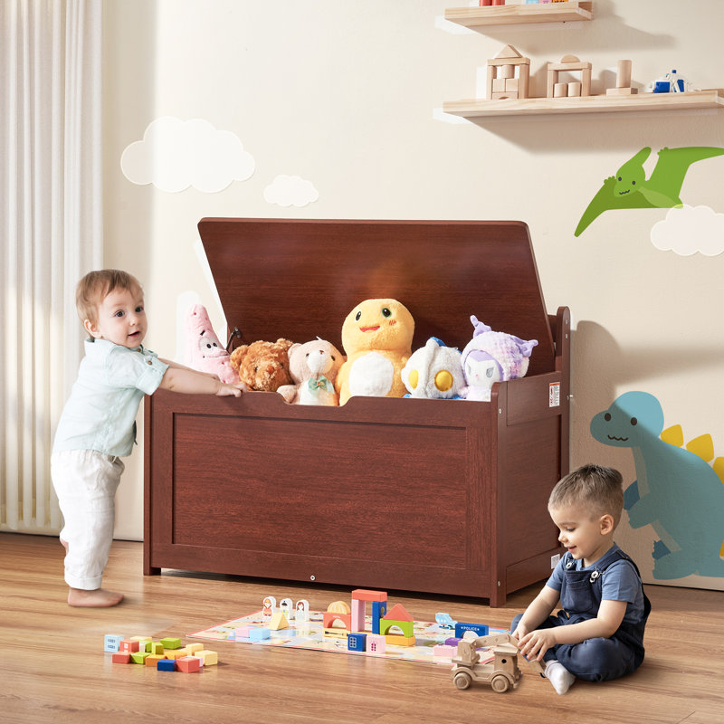 Kids Toy Storage Bench Wooden Toy Box Chest 32.68 x 17.91 x 24.02", Cherry