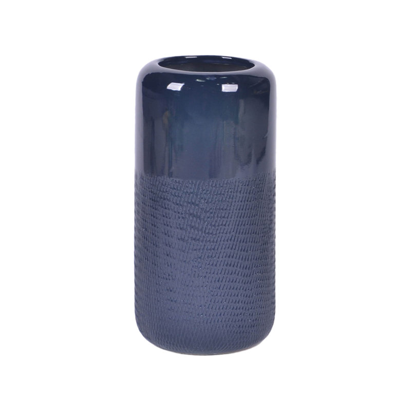 Vase en grès céramique Rachael, H 10 po x l 5 po x P 5 po, Bleu gravé