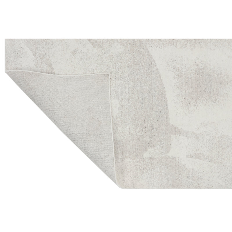 Hand Knotted Abstract Area Rug in White/Beige, Rectangle 6' x 9'