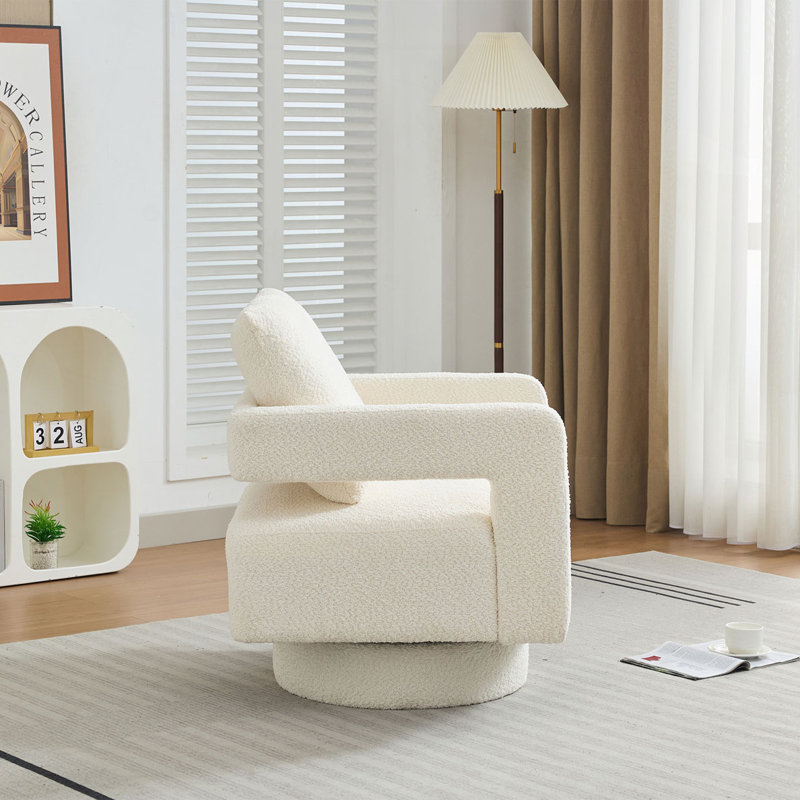 Fauteuil d'appoint pivotant revêtu de tissu bouclé, Beige