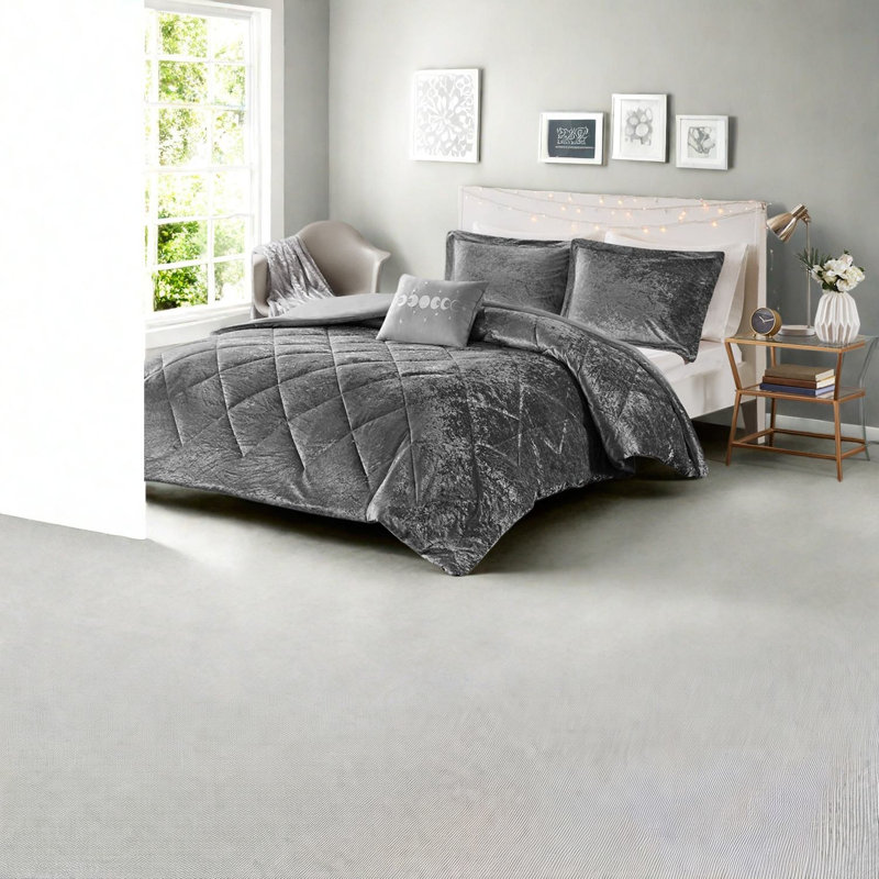 Ensembles de literie en velours luxueux, élégance gris polyester pour le confort de la maison